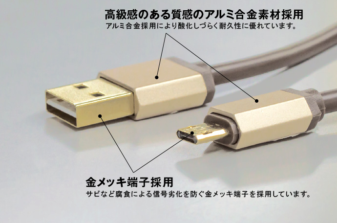 高級感のある質感のアルミ合金素材採用 金メッキ端子採用 