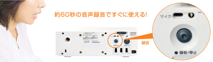 ボタンを押すだけでカンタン録音（約60秒間）