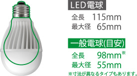 一般の白熱電球とのサイズ比較