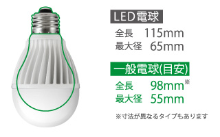 一般の白熱電球とのサイズ比較