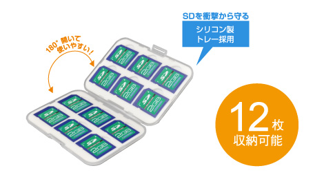 SDカードを最大12枚収納できる大容量タイプのメモリーカードケース