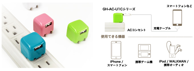 iPhoneやスマートフォンをACコンセントから簡単充電！小さいキューブ形のAC充電器