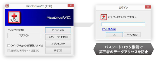 パスワードロック機能で第三者のデータアクセスを防止