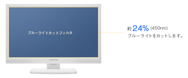 ブルーライトカットをカットするフィルタ付属