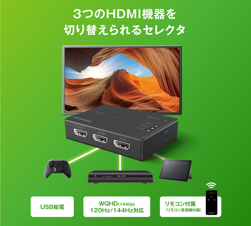 3つのHDMI機器を切り替えられるセレクタ