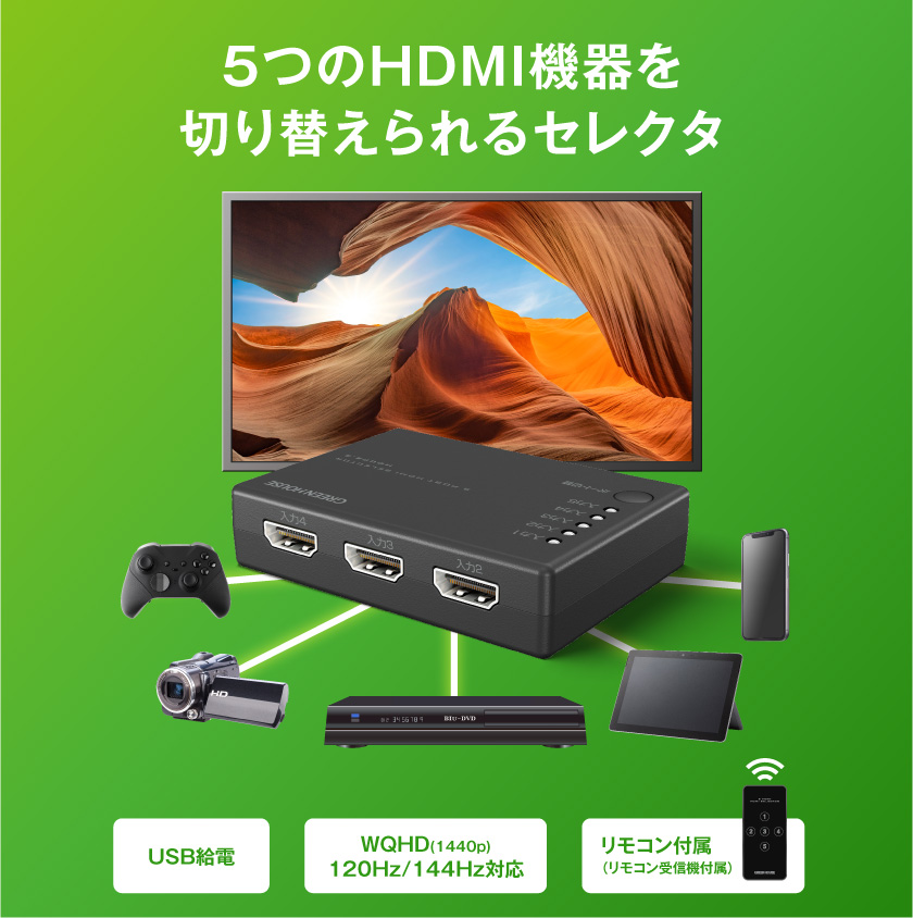 5つのHDMI機器を切り替えられるセレクタ