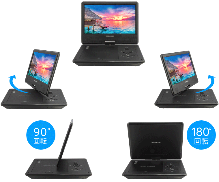 液晶が180度回転して折りたためてコンパクトに視聴