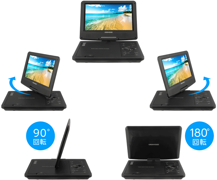 液晶が180度回転して折りたためてコンパクトに視聴