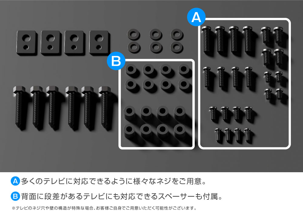 すぐにご利用いただけるよう、様々なネジが付属