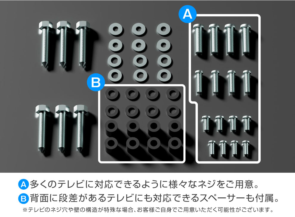 すぐにご利用いただけるよう、様々なネジが付属