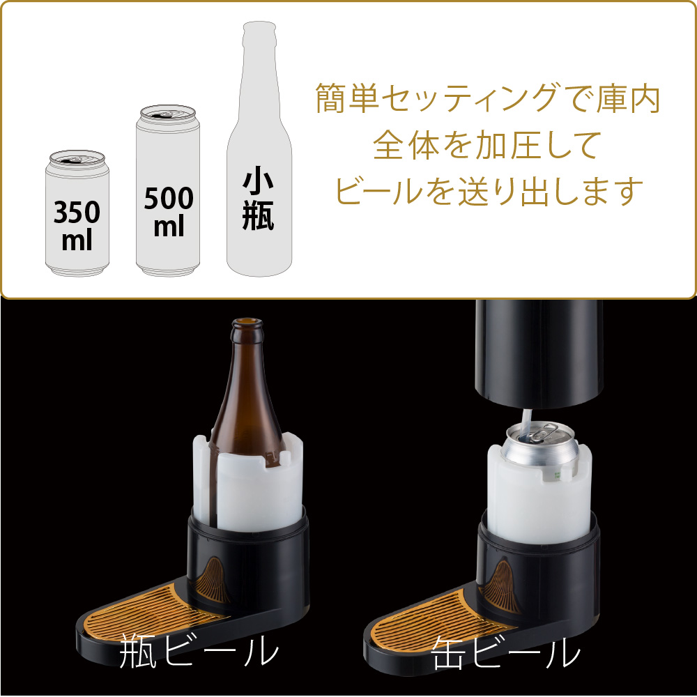 各社の缶ビール、中瓶・小瓶ビールに対応した全体加圧方式を採用