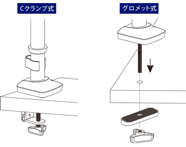 ポールタイプなのでデスク上のスペースを広々有効活用