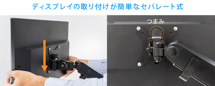 ディスプレイの取り付けが簡単なセパレート式