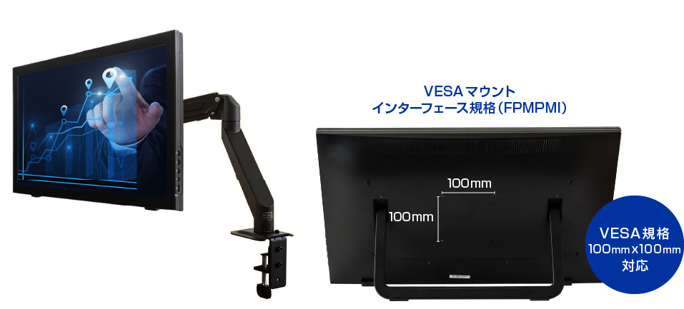 VESAマウントインターフェース規格（FPMPMI）100mm