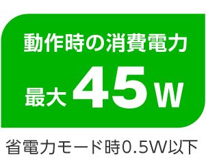 最大45Wの低消費電力