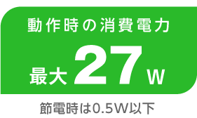 最大27Wの低消費電力