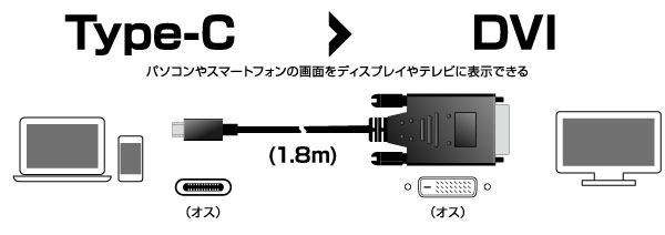 USB Type-Cを搭載した機器の映像信号を他の映像入力端子を搭載したディスプレイやテレビなどに出力するUSB Type-C用映像変換ケーブル