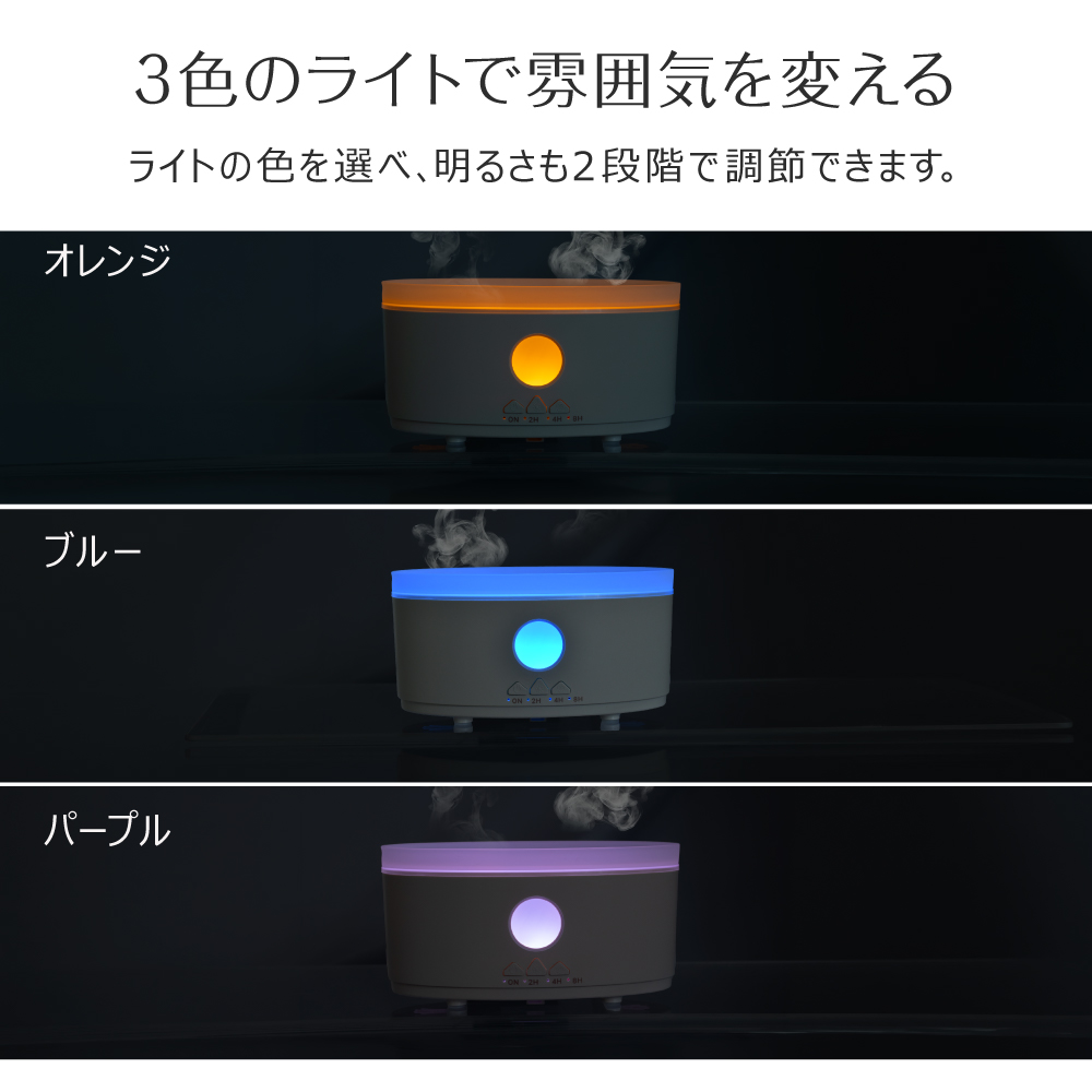 ライトはオレンジ、ブルー、パープルの3色の切り替えができます