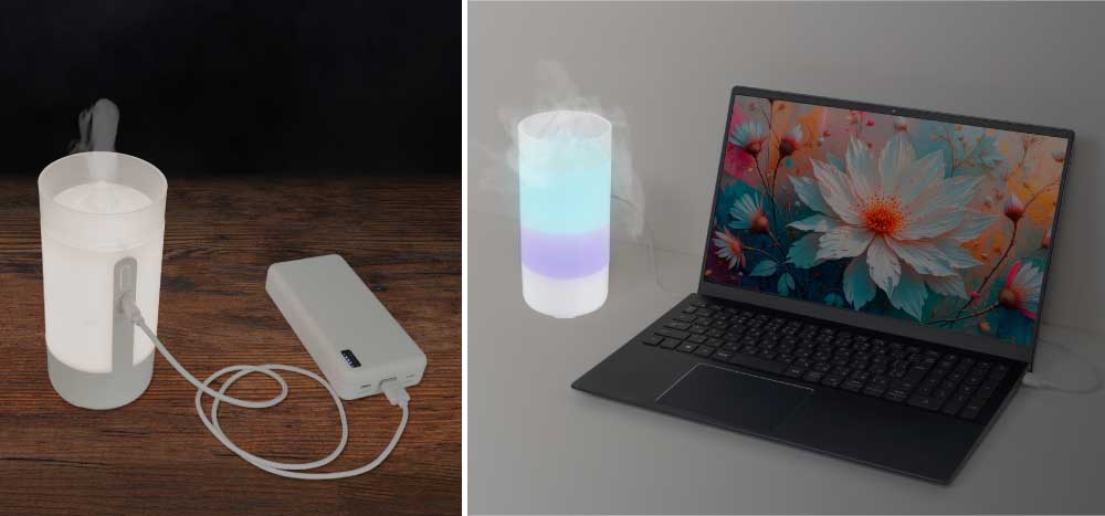 パソコンのUSBポートやUSB-ACアダプタ、モバイルバッテリーに対応