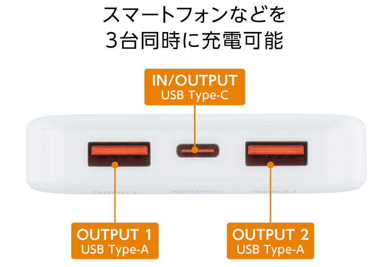 スマートフォンなどを3台同時に充電可能
