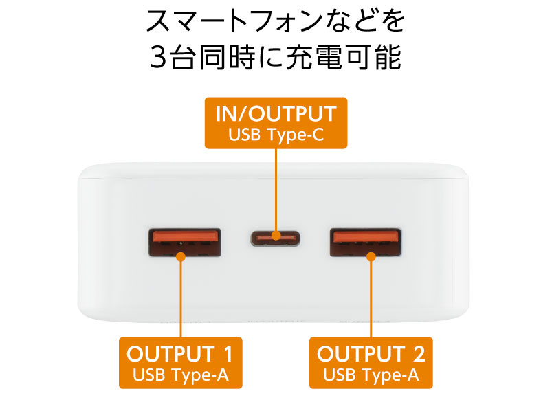 スマートフォンなどを3台同時に充電可能