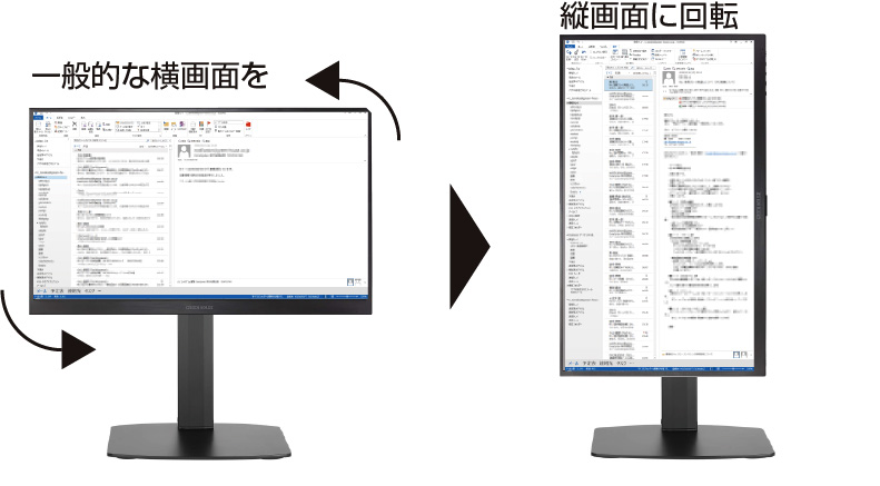 モニターを縦位置に即座に切り替えることができる